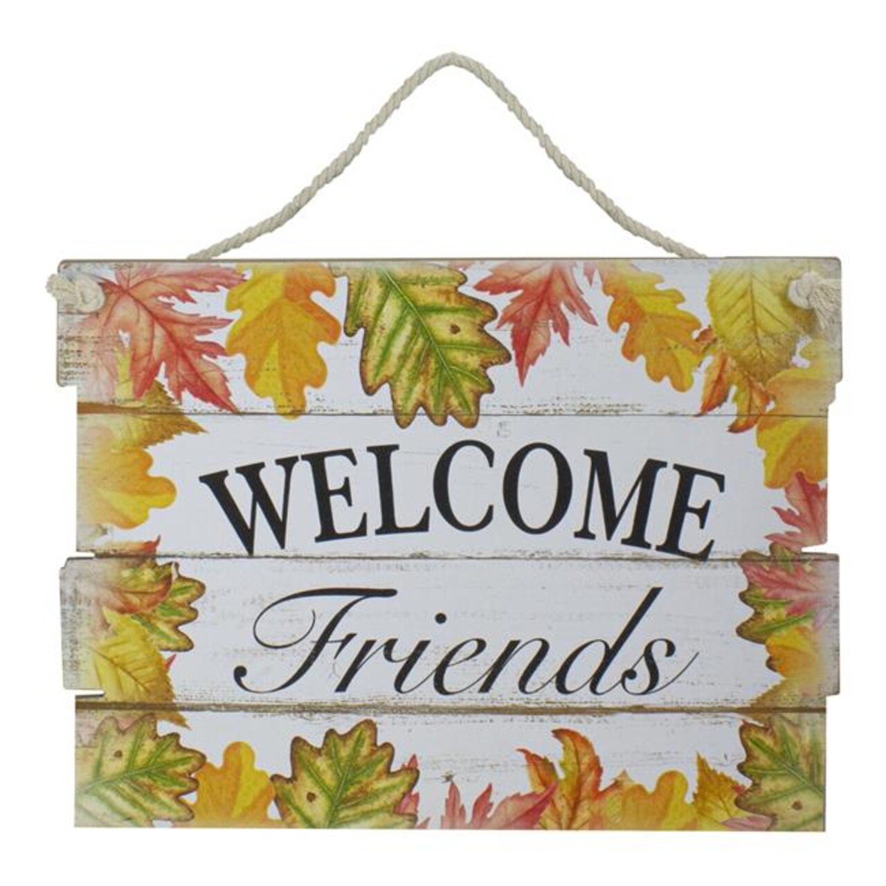 Northlight 34308695 16 in. Autumn Leaves Welcome Friends Wooden Hanging Wall Sign